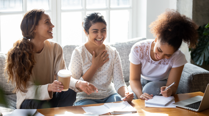 An image of three women having a conversation